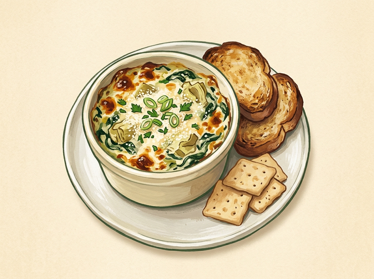 Illustration of Spinach Artichoke, One Ramekin Each