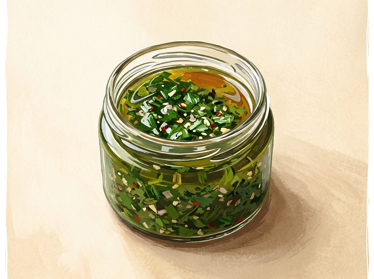 Illustration of Measured Chimichurri, the Green Sauce That Keeps Count