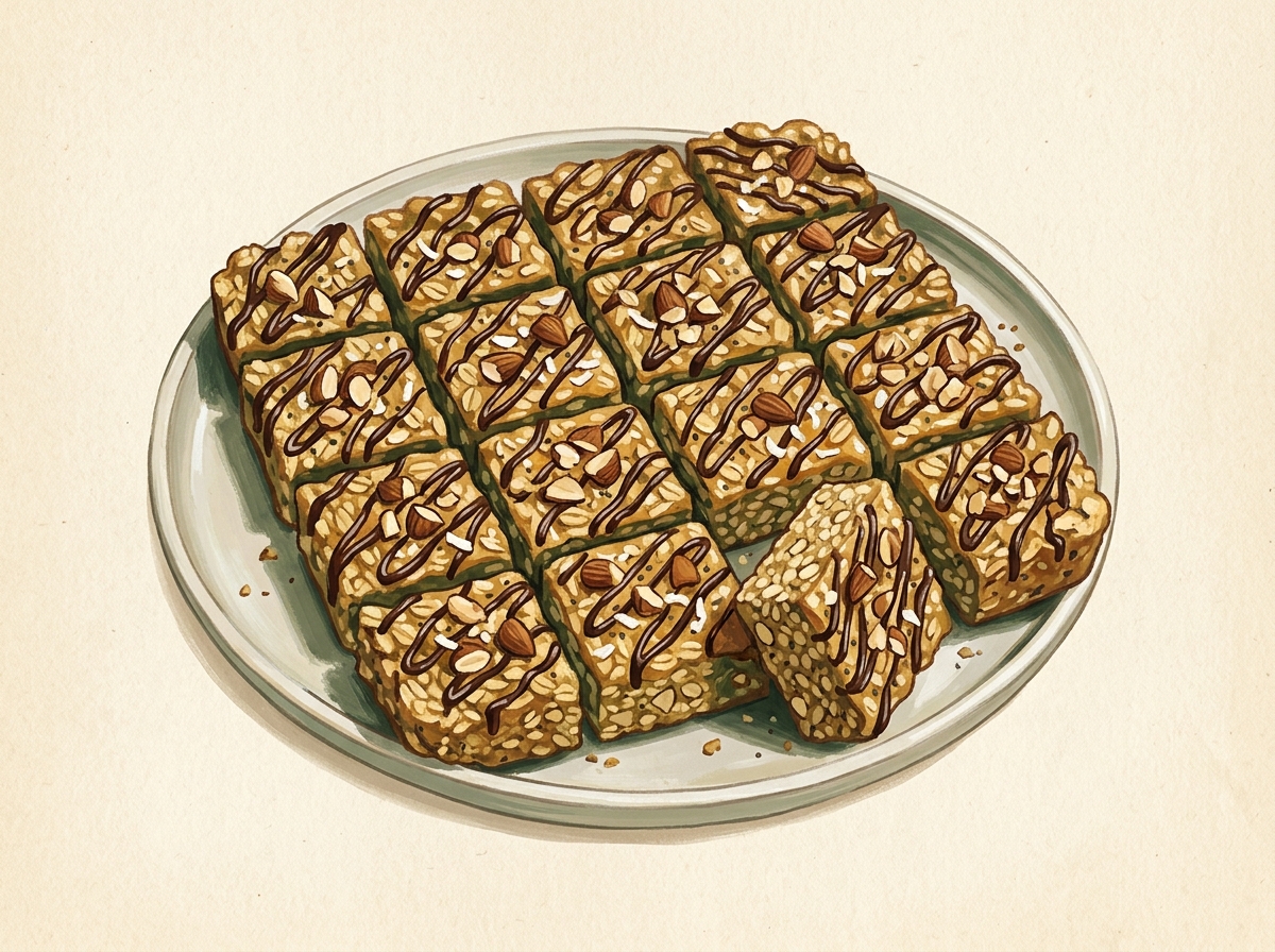Illustration of Pressed Peanut Butter Oat Bars, Cut by the Grid