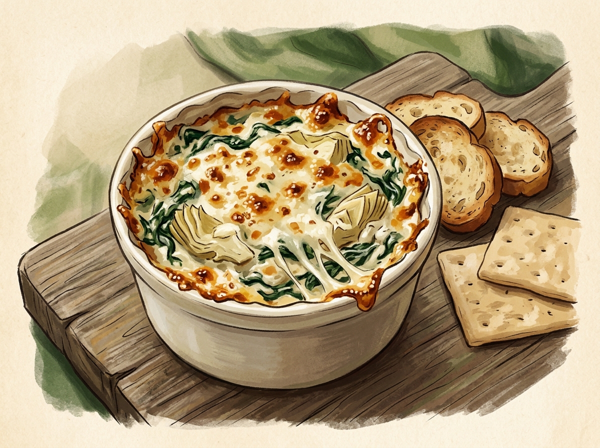 Illustration of Spinach Artichoke Dip, Divided Eight Ways