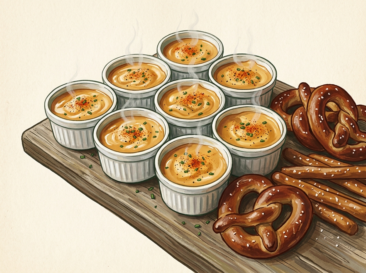 Illustration of Lager and Cheddar Dip in Eight Little Crocks