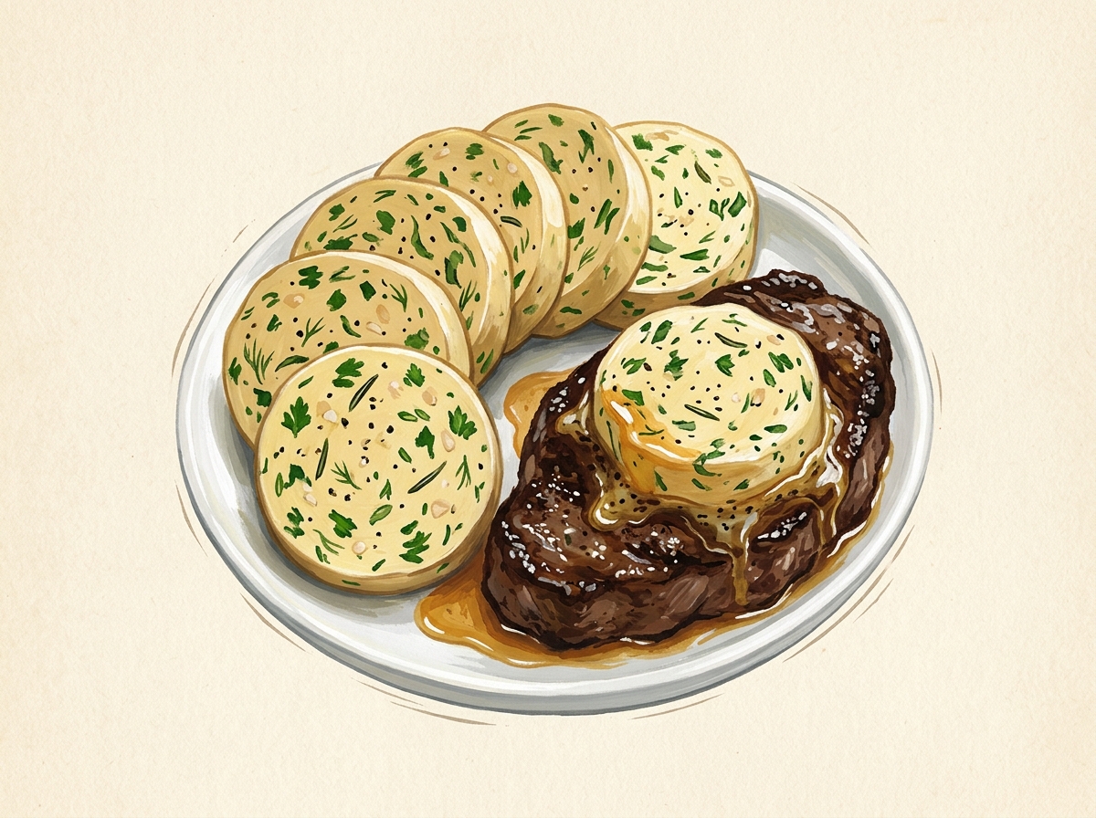 Illustration of Steakhouse Garlic-Herb Brown Butter Coins
