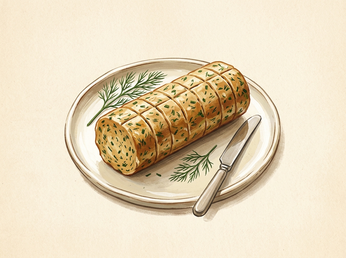 Illustration of Dill & Chive Brown Butter Log, Scored in Twelve