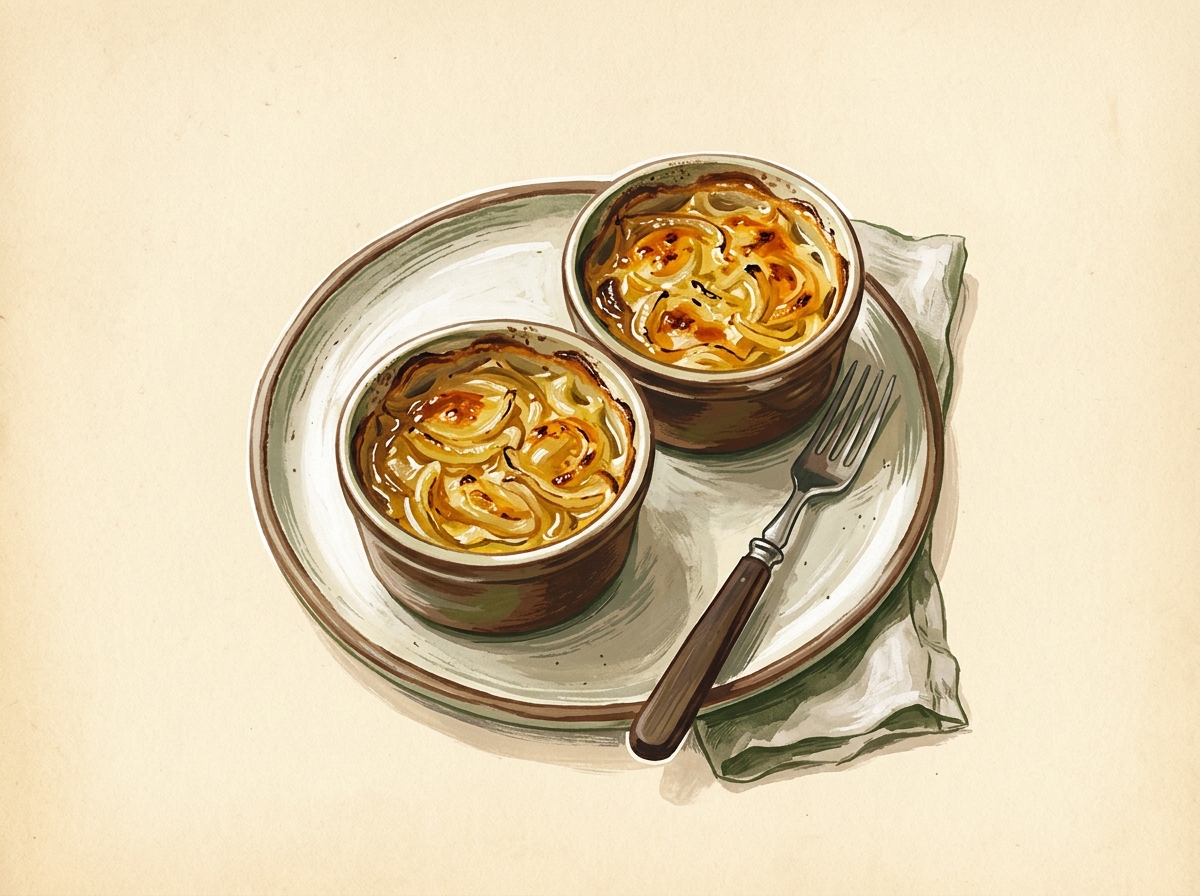 Illustration of Golden Onion Gratin Ramekins