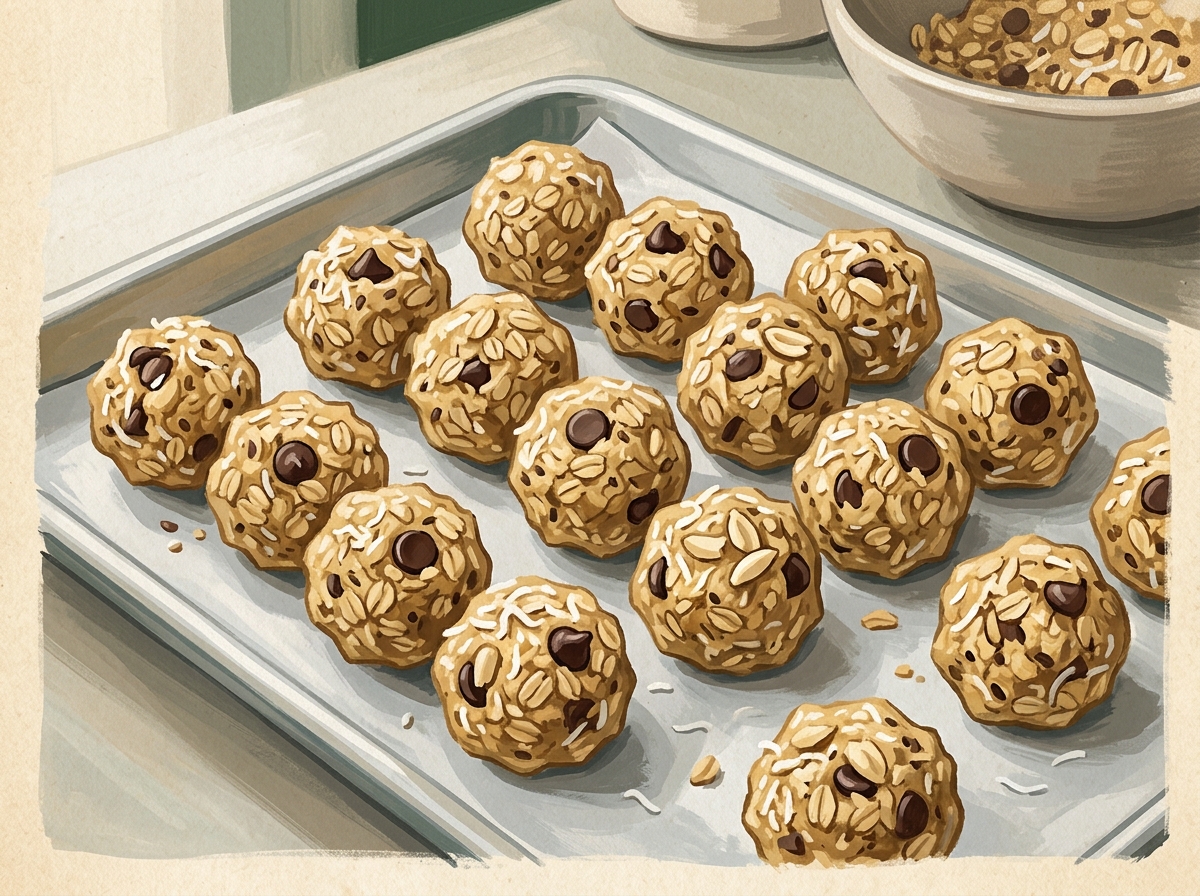 Illustration of Fridge-Set Oat and Peanut Butter Balls