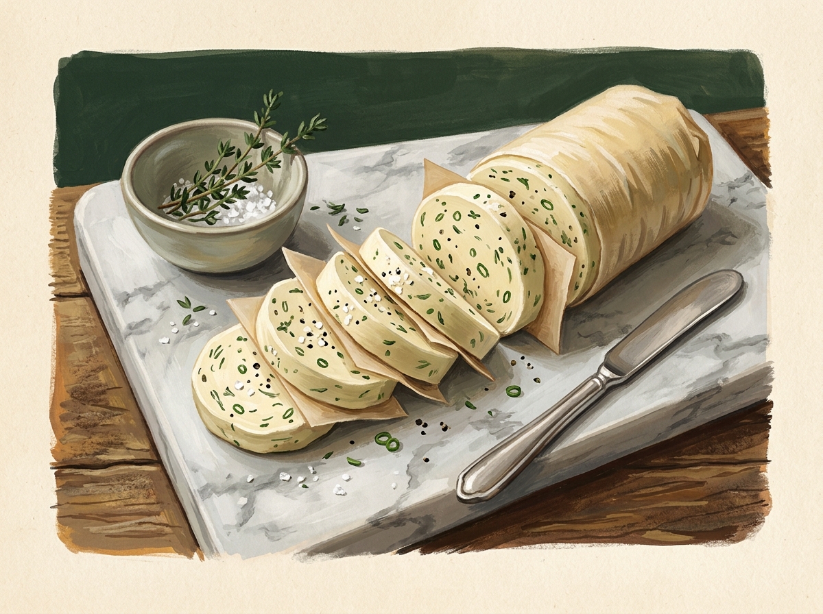 Illustration of Steakhouse Chive & Thyme Butter, Cut by the Ruler