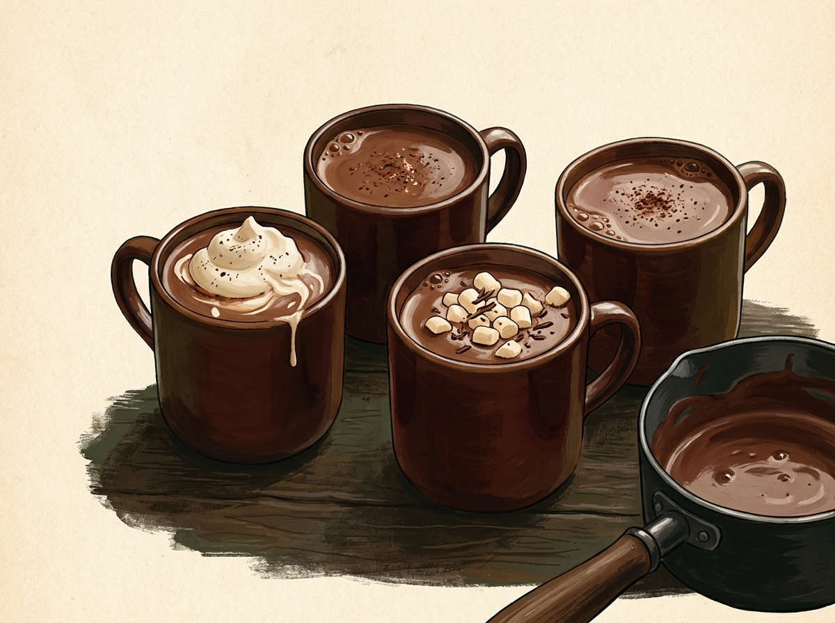 Illustration of Fireside Sipping Chocolate for Four