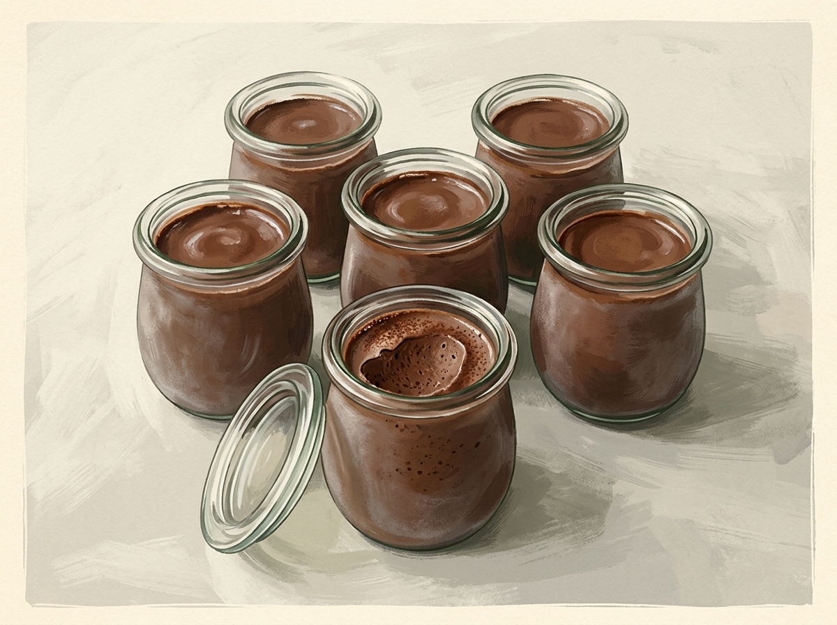 Illustration of Six Little Jars of Chocolate Ice Cream