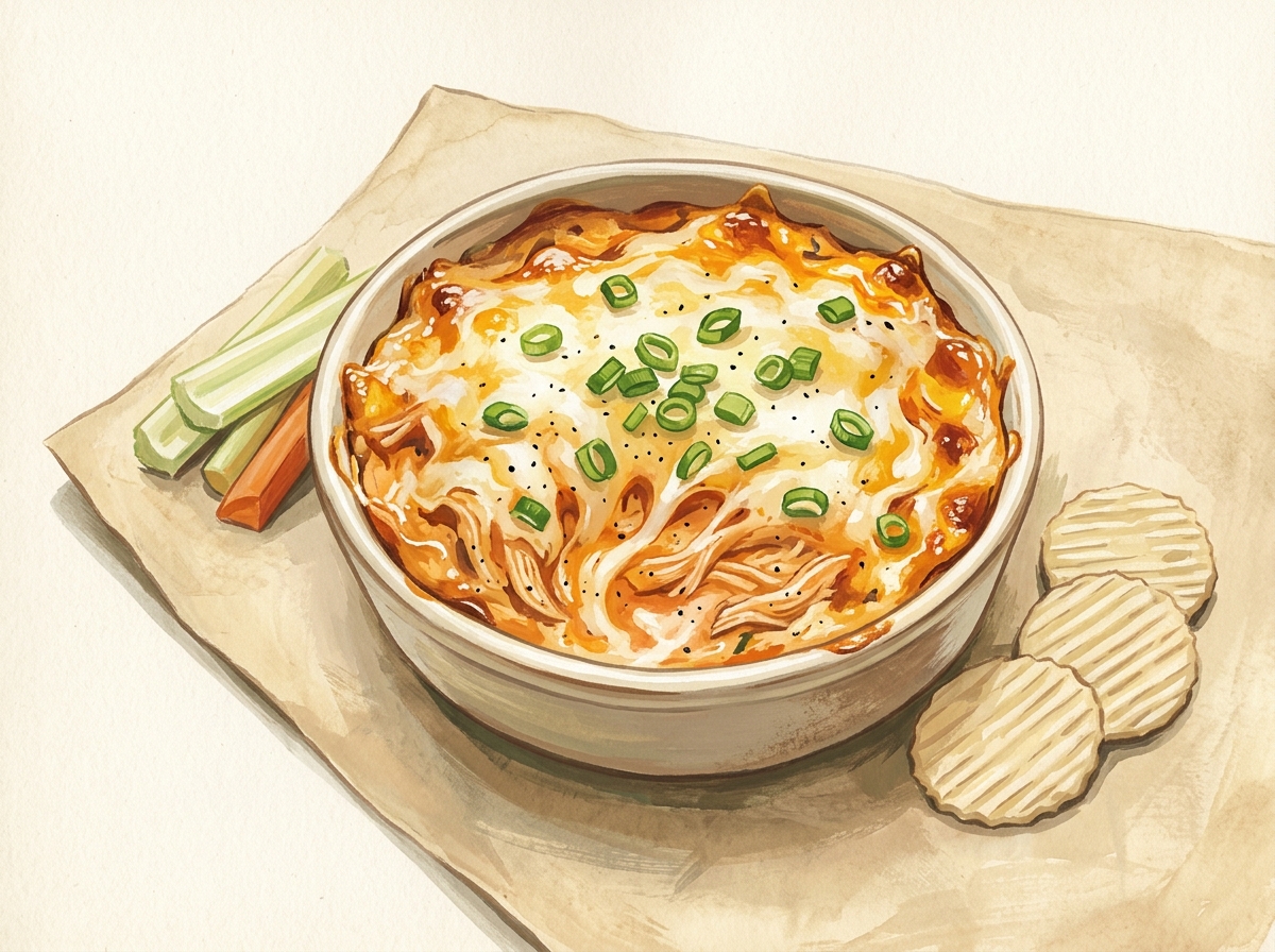 Illustration of Buffalo Chicken Dip, Eight Lids