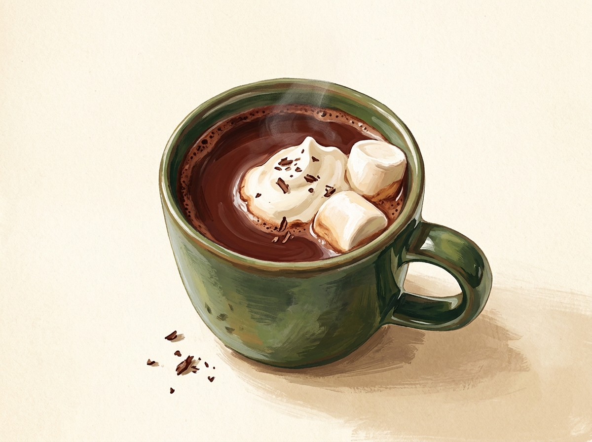Illustration of Five-Mug Sipping Chocolate, Dosed Off the Heat