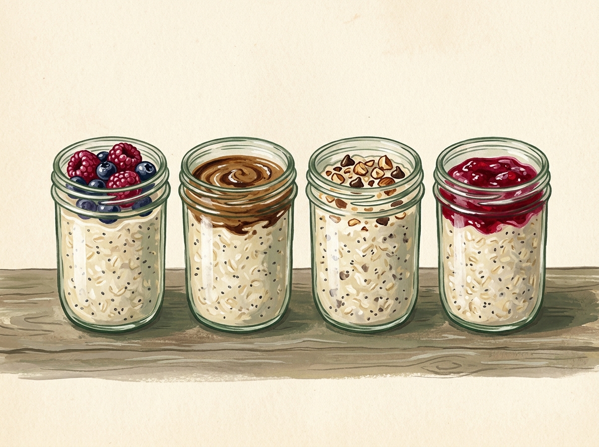 Illustration of Four Jars, Four Mornings — Infused Overnight Oats