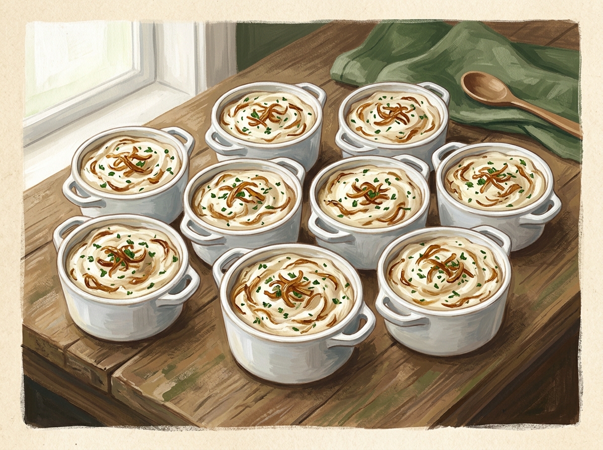 Illustration of Patient Onion Dip, Eight Little Ramekins