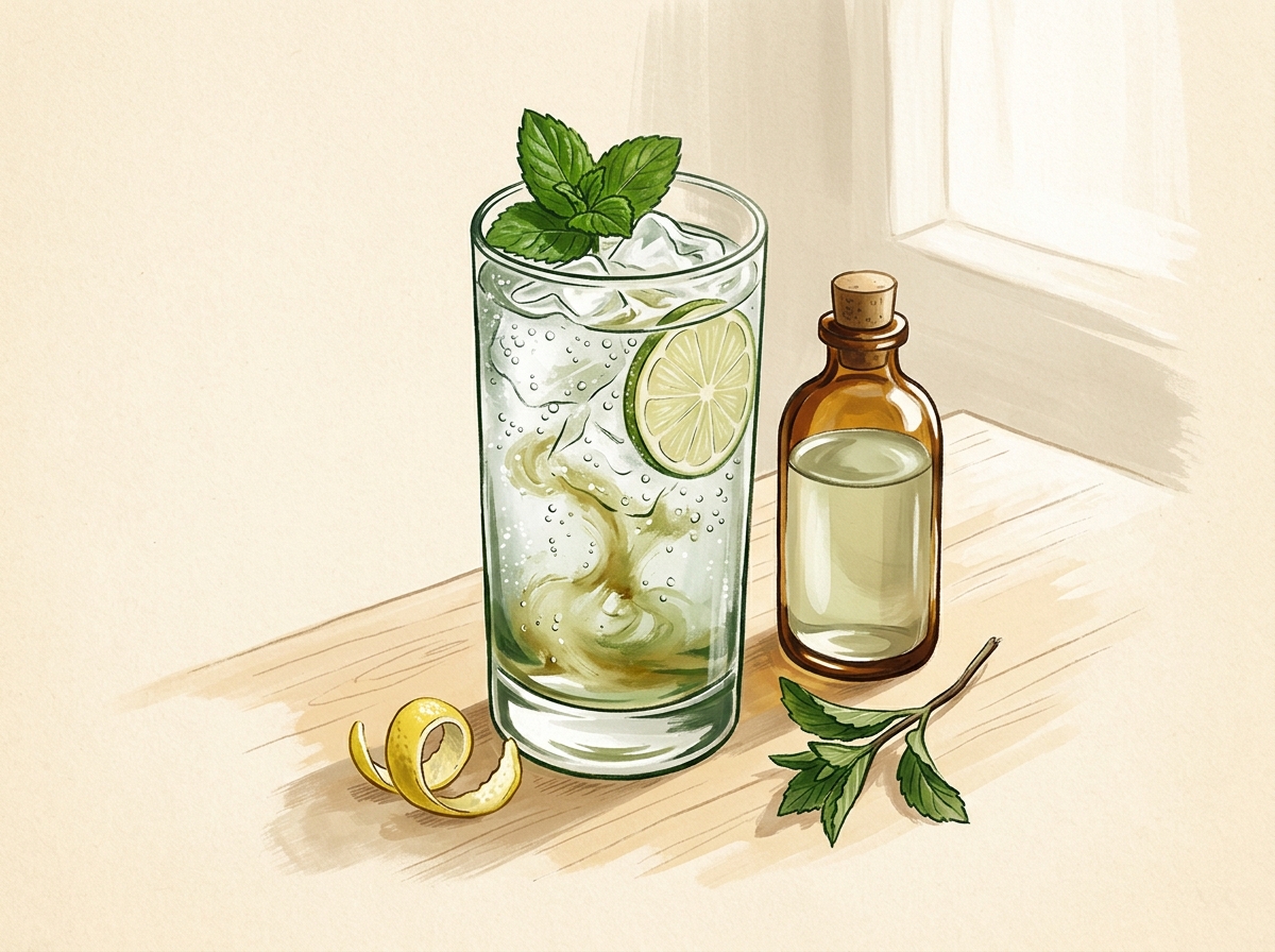 Illustration of Mint & Lemon Peel Sipping Syrup