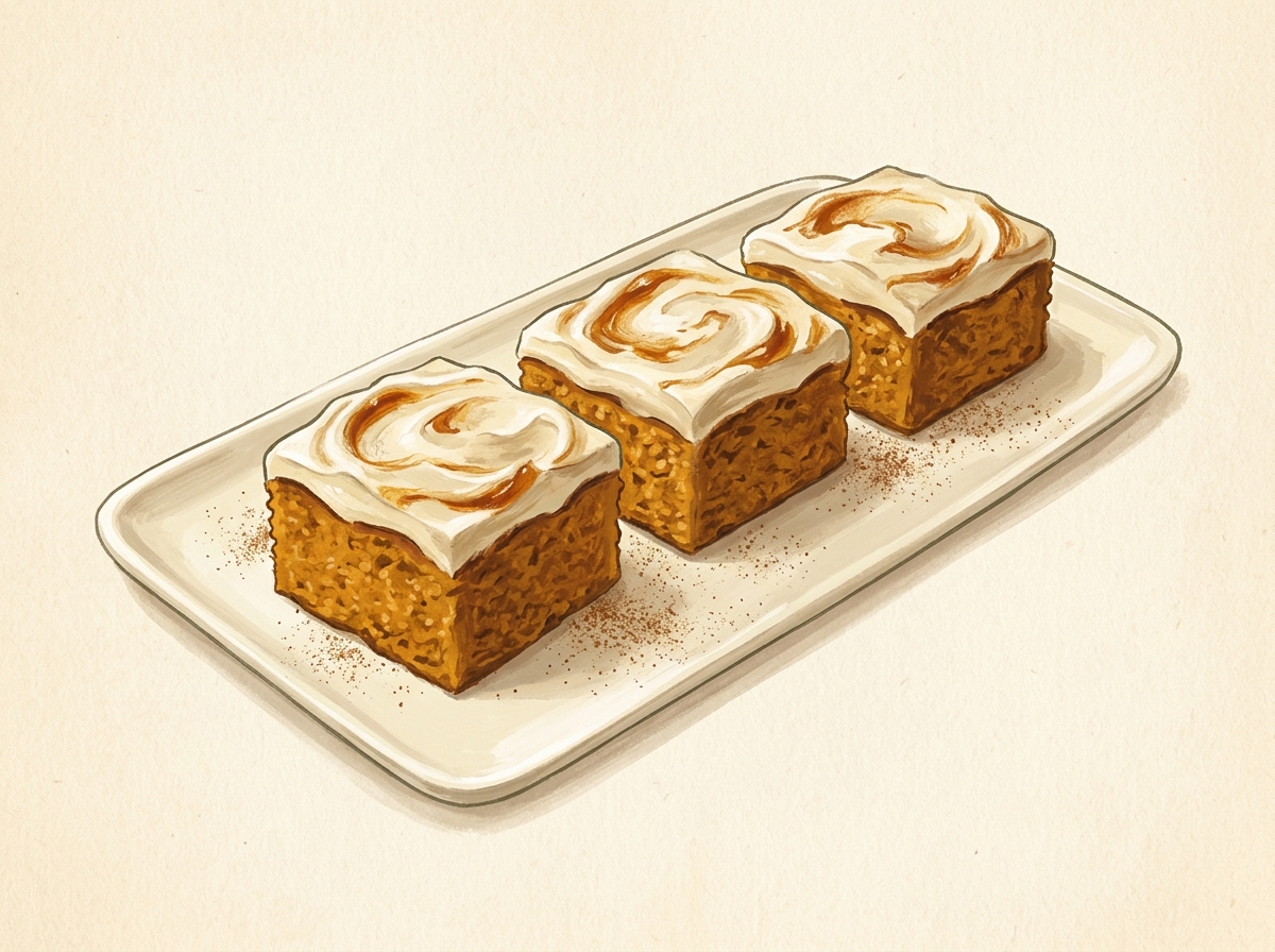 Illustration of Pumpkin Bars with Brown Butter Cream Cheese Frosting