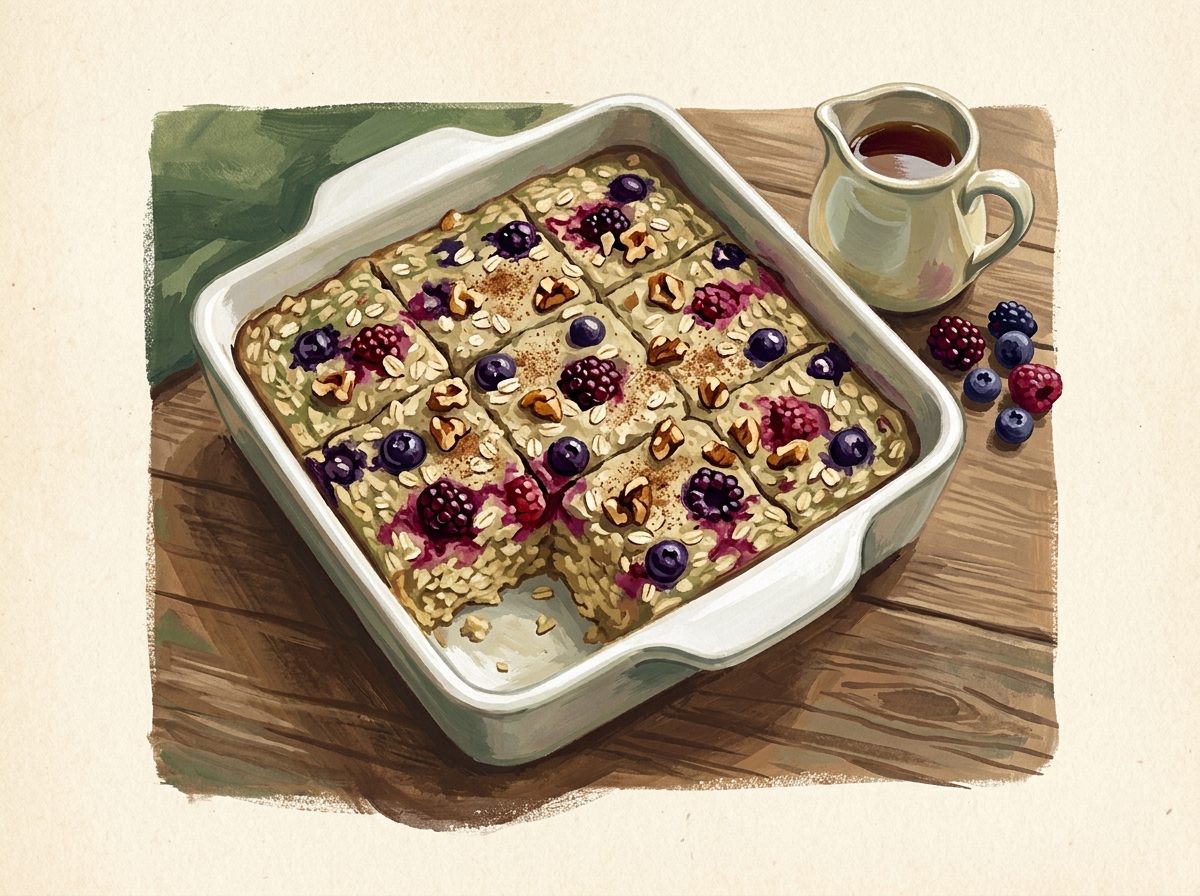 Illustration of Nine-Square Berry Baked Oatmeal
