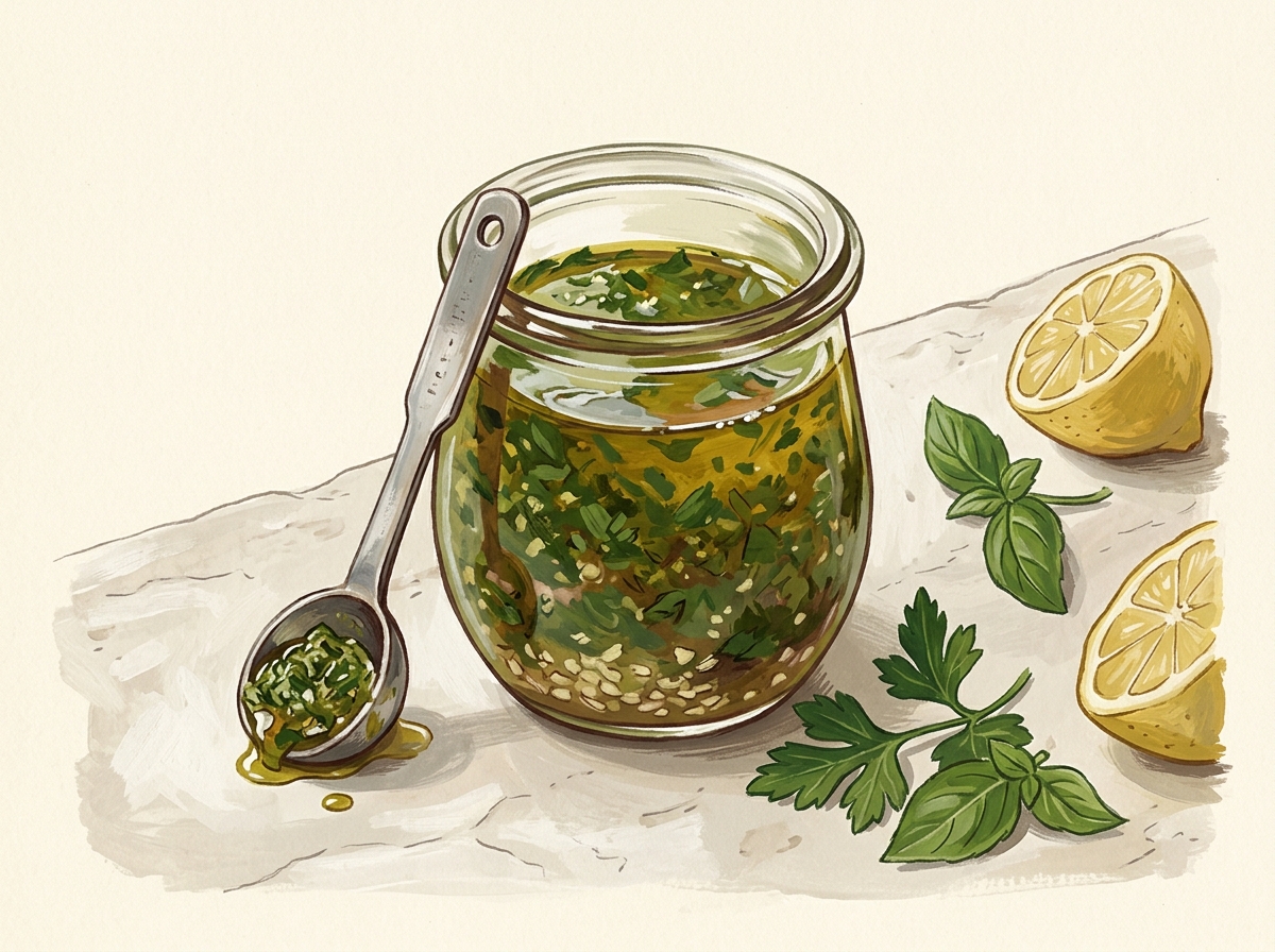 Illustration of Loud Green Chimichurri, One Tablespoon at a Time