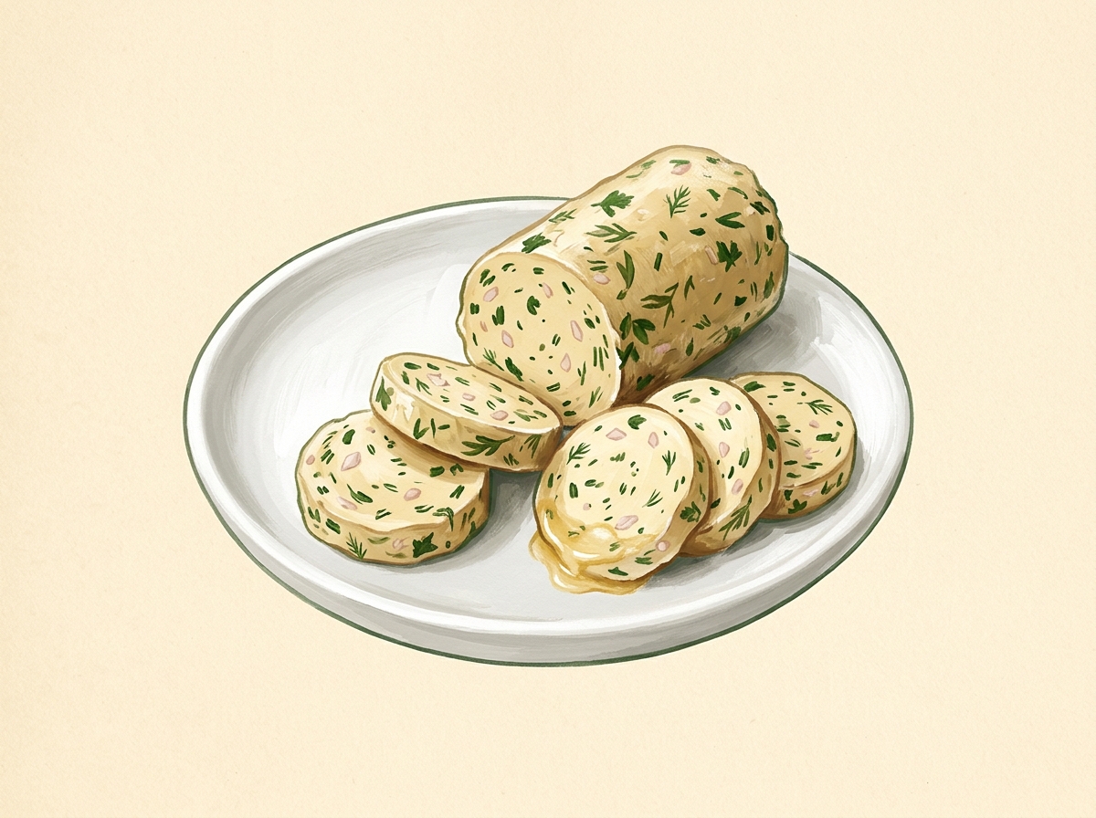 Illustration of Pickled Shallot & Green Herb Butter Log