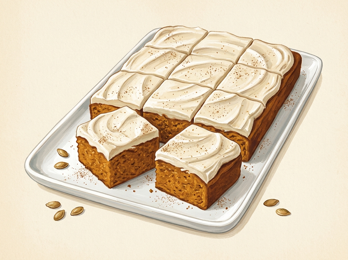 Illustration of Pumpkin Slab Bars with Brown Butter Cream Cheese Frosting
