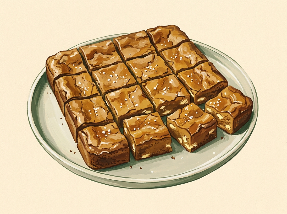 Illustration of Nutty Brown Butter Blondies with Flaky Salt
