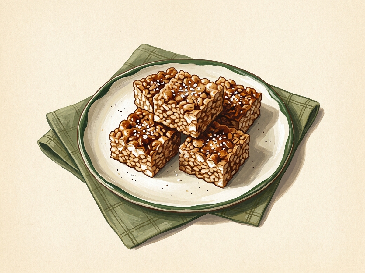 Illustration of Brown Butter Crispy Squares, Measured and Cut