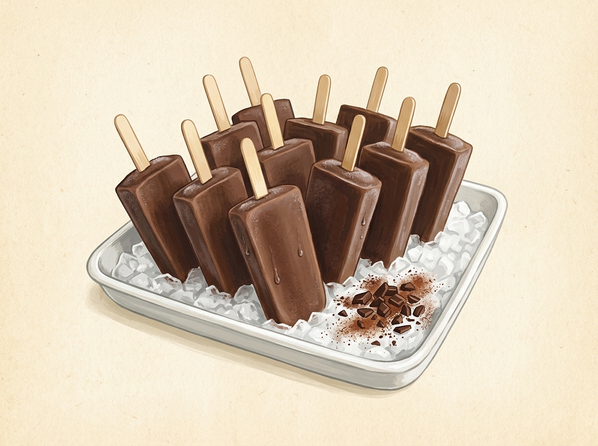Illustration of Deep Chocolate Fudge Pops, Ten of Them