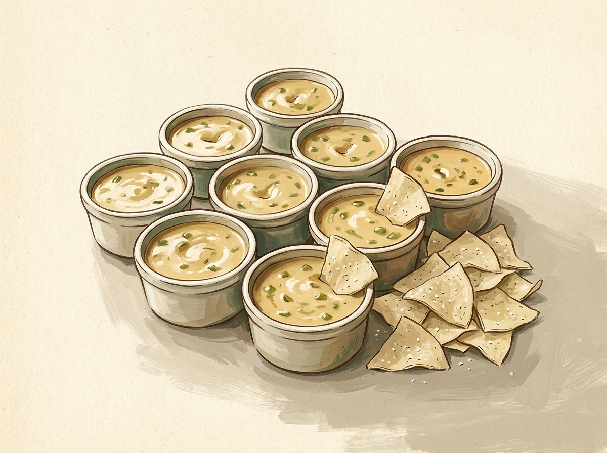 Illustration of Green Chile Queso, Eight Little Pots of It