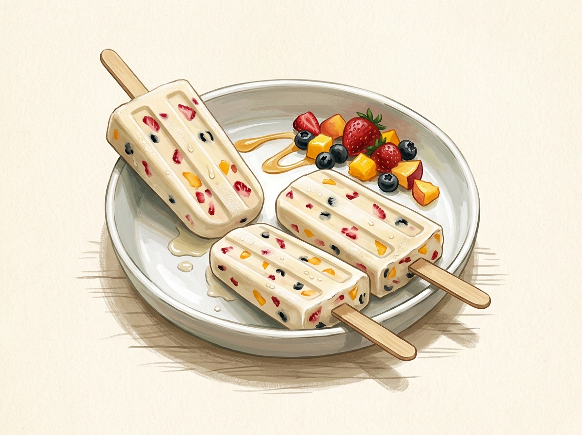 Illustration of Honeyed Berry and Cream Yogurt Pops