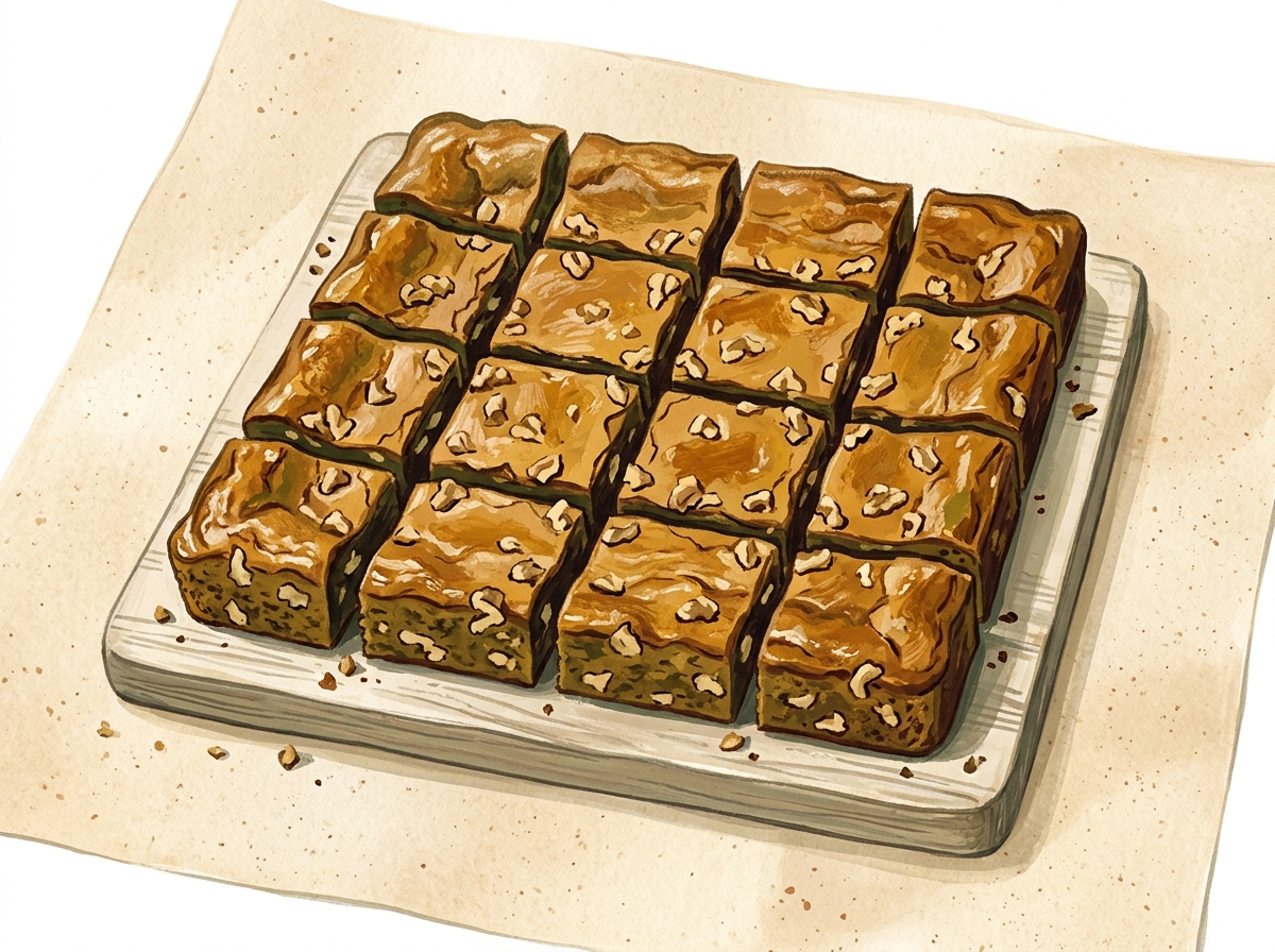 Illustration of Brown Butter Walnut Blondies, Cut to the Grid