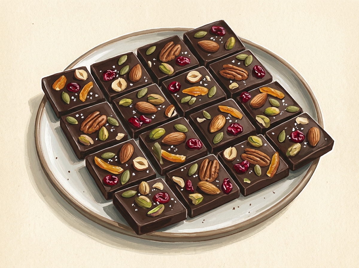 Illustration of Fruit-and-Nut Chocolate Squares, Cut Not Cracked