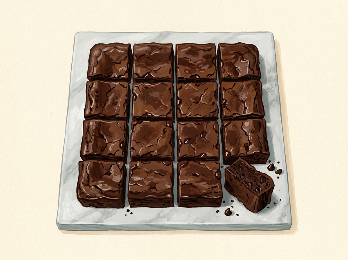 Illustration of Brown Butter Fudge Brownies, Cut 4×4