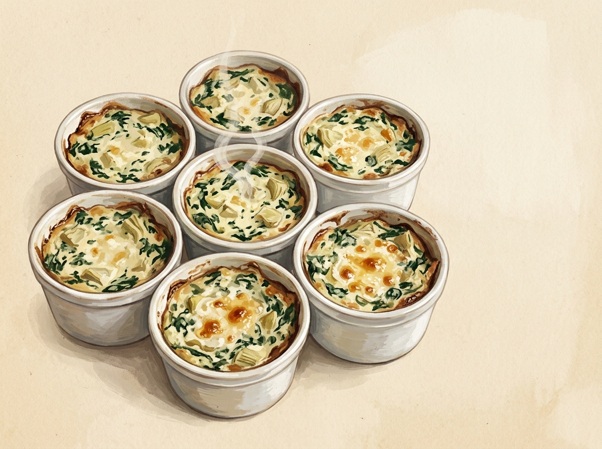 Illustration of Spinach Artichoke, Eight Small Dishes